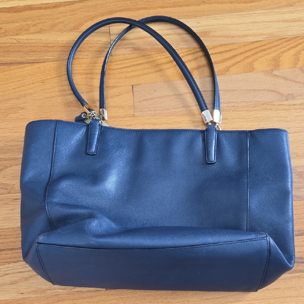 Coach Navy Leather Tote Bag with Double Handles